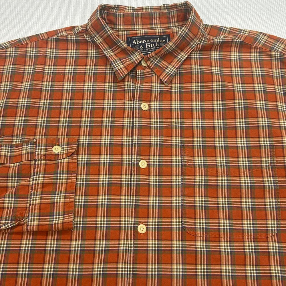 Vintage Abercrombie & Fitch Button Up Shirt Mens XL Plaid Orange Rust Y2K Grunge